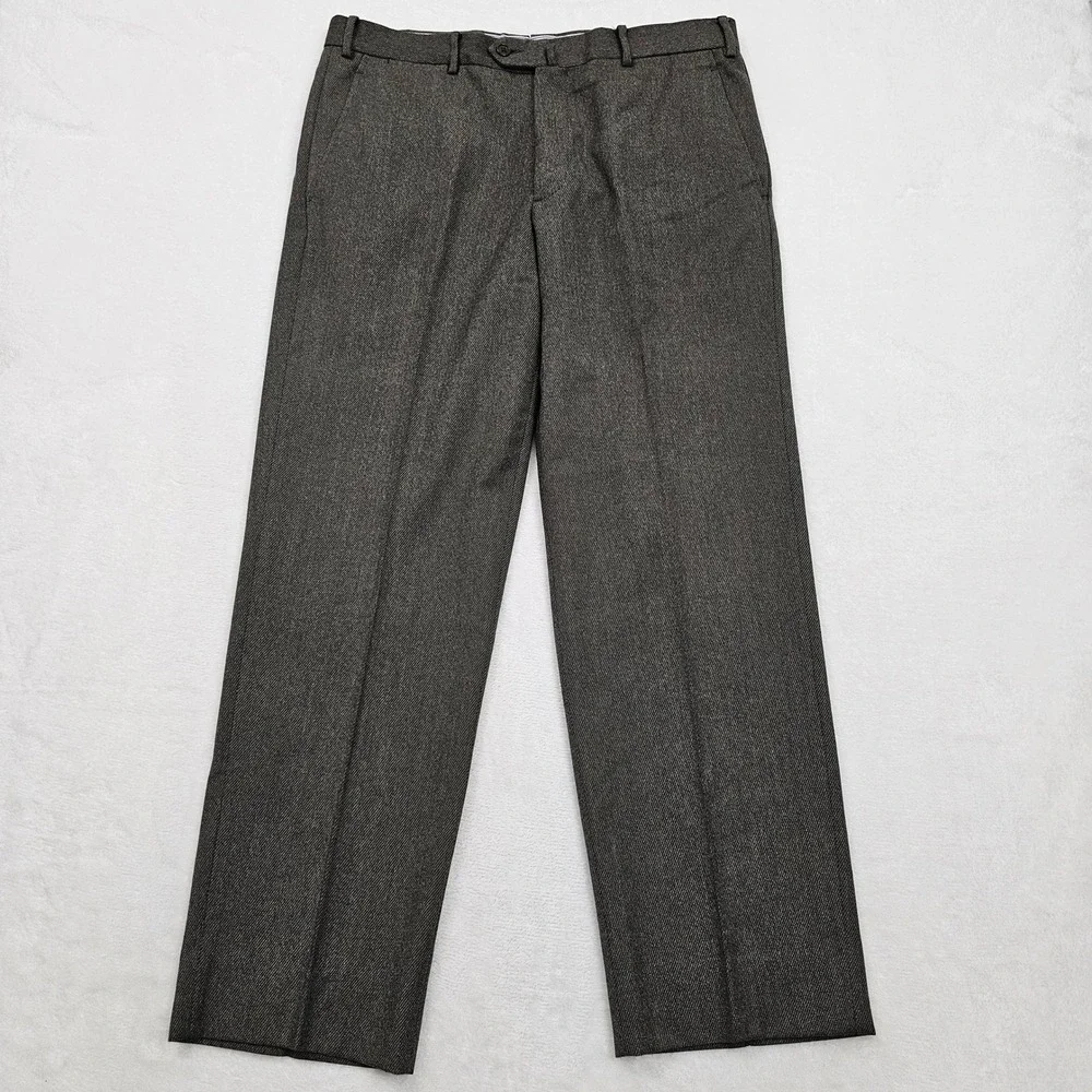 Luciano Barbera Dress Pants Mens 52 34x30 Brown Trousers Wool Flat Front Italy